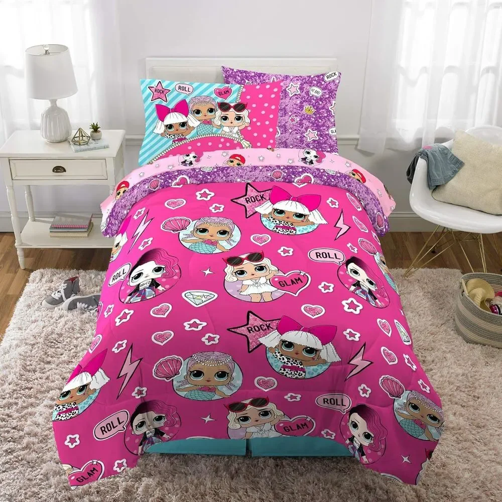 LOL Surprise 5 Piece Twin Bedding Set Comforter Sheets & Sham Girls